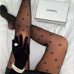 CCBlack Logo Patterned Hosiery  sheer black pantyhose
